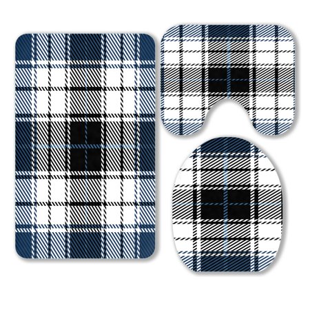 ABPHQTO Blue Scottish Tartan Plaid Pattern 3 Piece Bathroom Rugs Set Bath Rug Contour Mat and Toilet Lid Cover