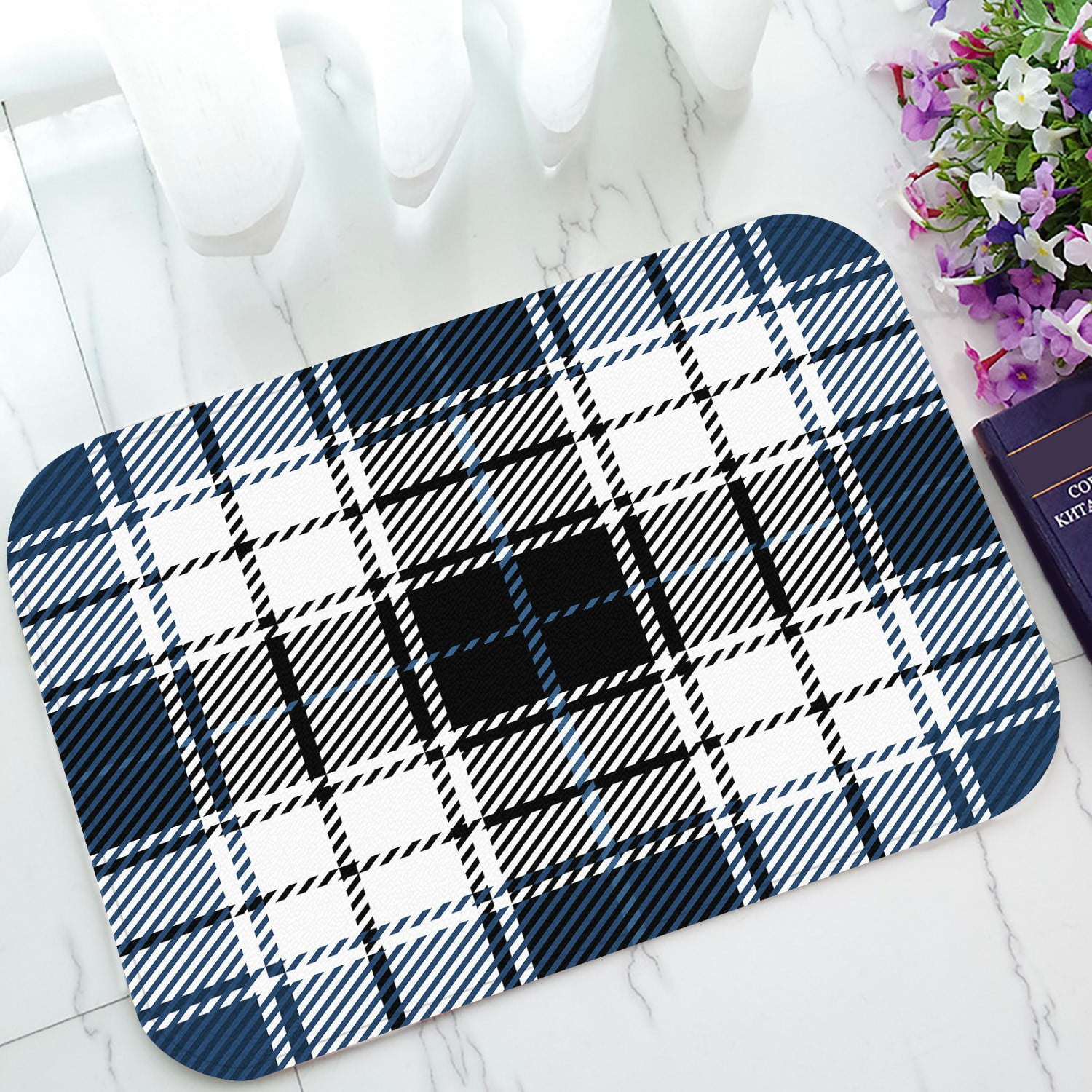 ABPHQTO Blue Scottish Tartan Plaid Pattern Doormat Entrance Rug Area Rug Floor Mat Home Decor 23