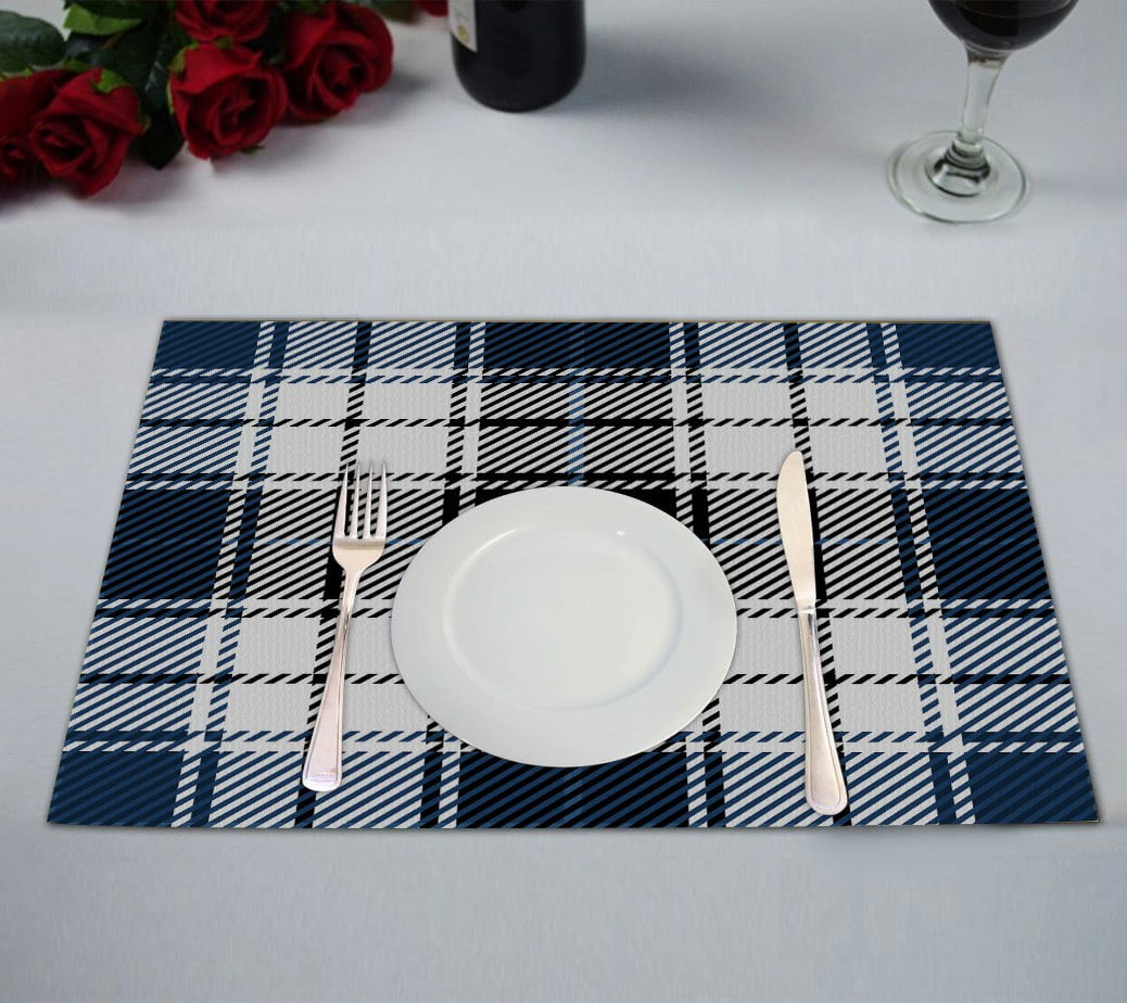 ABPHQTO Blue Scottish Tartan Plaid Pattern Placemat 12x18 Inch,Set of 2