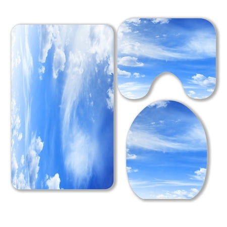 ABPHQTO Blue Sky With Clouds 3 Piece Bathroom Rugs Set Bath Rug Contour Mat and Toilet Lid Cover