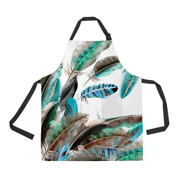 ABPHQTO Blue White Brown Feathers Apron Home Kitchen Apron with Pockets