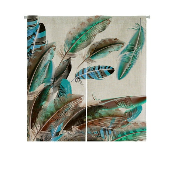 ABPHQTO Blue White Brown Feathers Japanese Noren Curtain Doorway Door Window Treatment Curtains Cotton Linen Curtain 85x90 cm