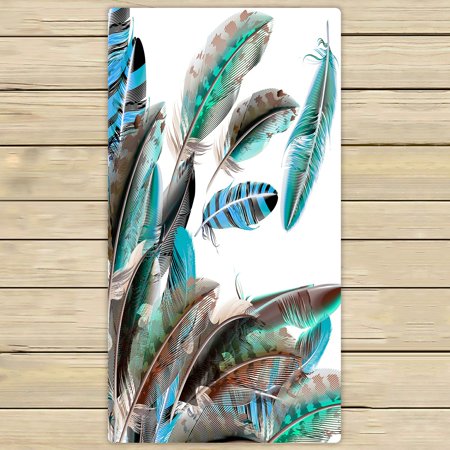 ABPHQTO Blue White Brown Feathers Towels,Beach Bath Pool Sprot Travel Hand Spa Towel 30x56 Inch
