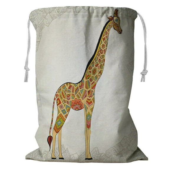 ABPHQTO Boho Giraffe Animal Africa Nature Zoo Paisley Doodle Storage Basket Laundry Bag with Drawstring 18x24 Inch