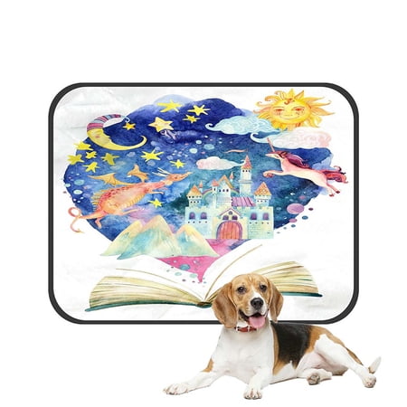 ABPHQTO Book Magic World Fairy Tale Starry Sky Castle Dragon Unicorn Pet Dog Cat Bed Pee Pads Mat Cushion Potty Dogsblankets Crate Bed Kennel 28x36 inch