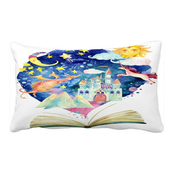 ABPHQTO Book Magic World Fairy Tale Starry Sky Castle Dragon Unicorn Pillow Case Pillow Cover Pillow Protector Two Sides For Couch Bed 20x30 Inch