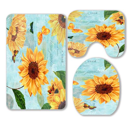 ABPHQTO Branch Japanese Chrysanthemum Flowers Embroidery Autumn Garden 3 Piece Bathroom Rugs Set Bath Rug Contour Mat and Toilet Lid Cover
