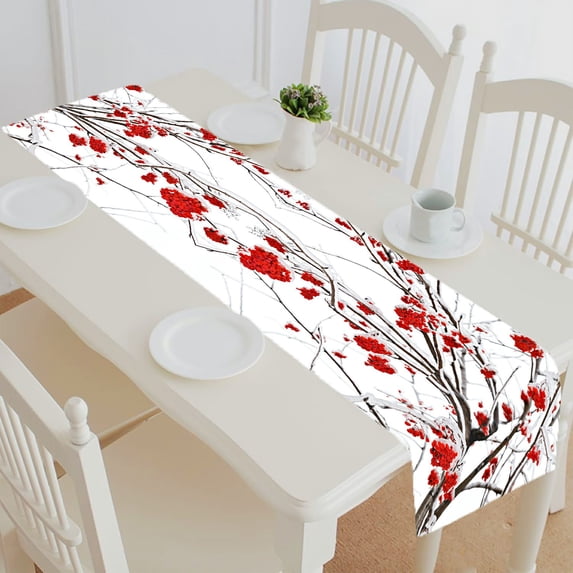 ABPHQTO Branches Of Mountain Ash In Ice Table Runner Placemat Tablecloth For Home Decor 14x72 Inch