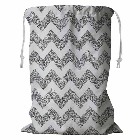 ABPHQTO Bright Chevron Silver Glitter And White Texture Storage Basket Laundry Bag with Drawstring 24x32 Inch