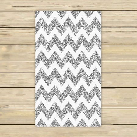 ABPHQTO Bright Chevron Silver Glitter And White Texture Towels,Beach Bath Pool Sprot Travel Hand Spa Towel 16x28 Inch