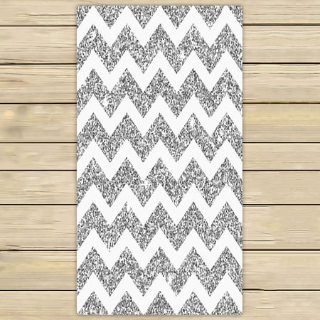 ABPHQTO Bright Chevron Silver Glitter And White Texture Towels,Beach Bath Pool Sprot Travel Hand Spa Towel 30x56 Inch