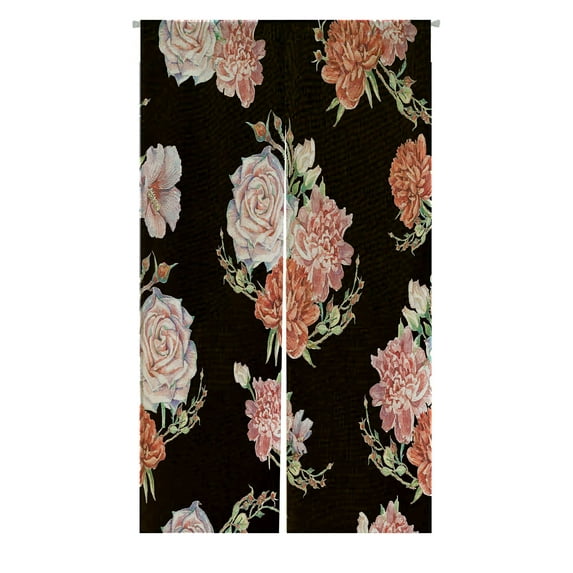 ABPHQTO Bright Cream Roses Pink Red Peonies Black Japanese Noren Curtain Doorway Door Window Treatment Curtains Cotton Linen Curtain 105x120 cm