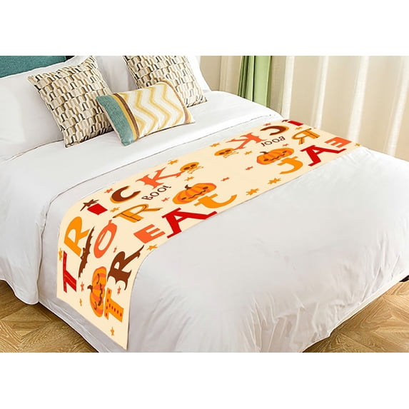 ABPHQTO Bright Halloween Cute Trick Or Treat Cartoon Style Bed Runner Bedding Scarf Bed Decoration 20x95 inch