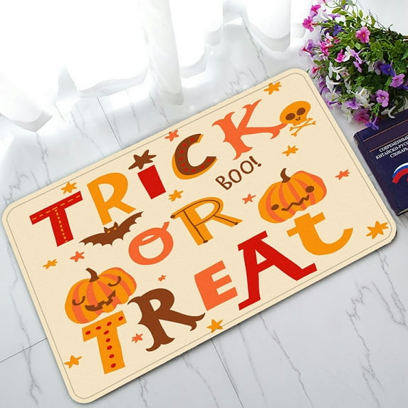 ABPHQTO Bright Halloween Cute Trick Or Treat Cartoon Style Doormat Entrance Rug Area Rug Floor Mat Home Decor 30x18 Inch