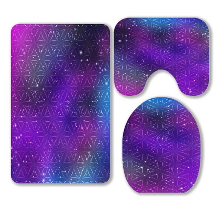 ABPHQTO Bright Sacred Geometry Flower Life 3 Piece Bathroom Rugs Set Bath Rug Contour Mat and Toilet Lid Cover