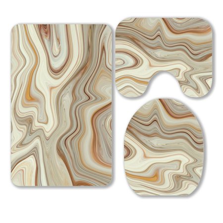 ABPHQTO Brown Marble Texture 3 Piece Bathroom Rugs Set Bath Rug Contour Mat and Toilet Lid Cover
