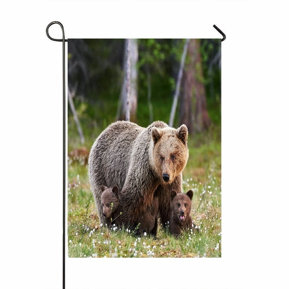 ABPHQTO Brown Mother Bear Cubs Finnish Forest Home Outdoor Garden Flag House Banner Size 28x40 Inch