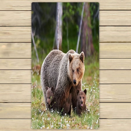 ABPHQTO Brown Mother Bear Cubs Finnish Forest Towels,Beach Bath Pool Sprot Travel Hand Spa Towel 30x56 Inch