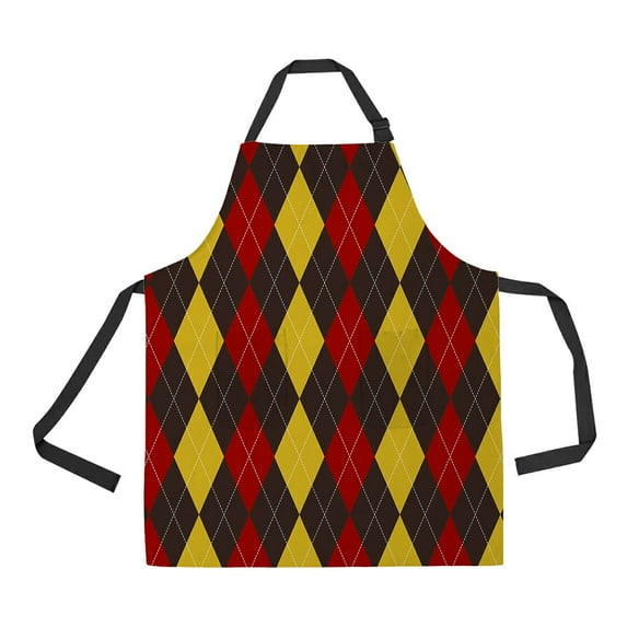 ABPHQTO Brown Red Yellow Argyle Apron Home Kitchen Apron with Pockets