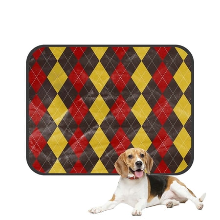 ABPHQTO Brown Red Yellow Argyle Pet Dog Cat Bed Pee Pads Mat Cushion Potty Dogsblankets Crate Bed Kennel 28x36 inch