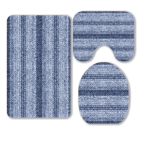 ABPHQTO Brushed Striped Motif Tweed Flecks 3 Piece Bathroom Rugs Set Bath Rug Contour Mat and Toilet Lid Cover