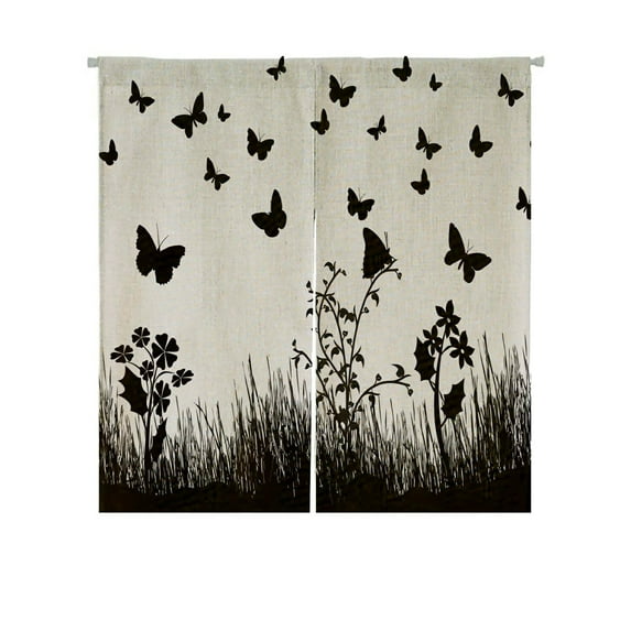 ABPHQTO Butterflies Flowers And Grass Japanese Noren Curtain Doorway Door Window Treatment Curtains Cotton Linen Curtain 85x150 cm