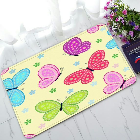 ABPHQTO Butterfly Flower Doormat Entrance Rug Area Rug Floor Mat Home Decor 30x18 Inch