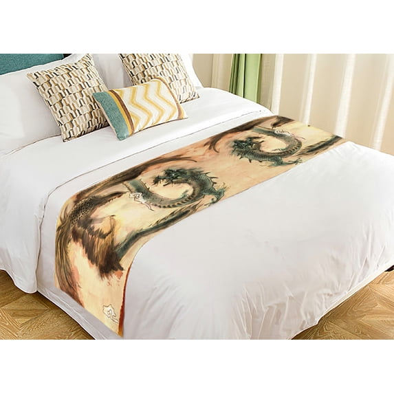 ABPHQTO Calligraphy Dragon And Phoenix Bed Runner Bedding Scarf Bed Decoration 20x95 inch