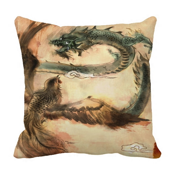 ABPHQTO Calligraphy Dragon And Phoenix Pillow Case Pillow Cover Pillow Protector Two Sides For Couch Bed 20x20 Inch