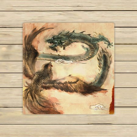 ABPHQTO Calligraphy Dragon And Phoenix Towels Beach Bath Pool Sprot Travel Hand Spa Towel 13x13 Inch