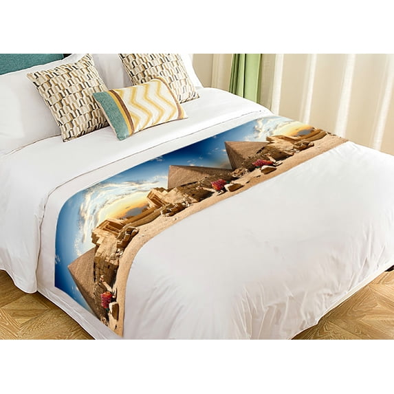 ABPHQTO Camel Rests Near Ruins Entrance To Pyramid Bed Runner Bedding Scarf Bed Decoration 20x95 inch