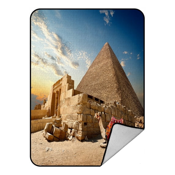 ABPHQTO Camel Rests Near Ruins Entrance To Pyramid Fleece Blanket Fleece Back Throw Blanket 58x80inch