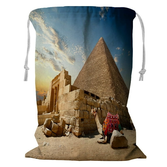 ABPHQTO Camel Rests Near Ruins Entrance To Pyramid Storage Basket Laundry Bag with Drawstring 18x24 Inch