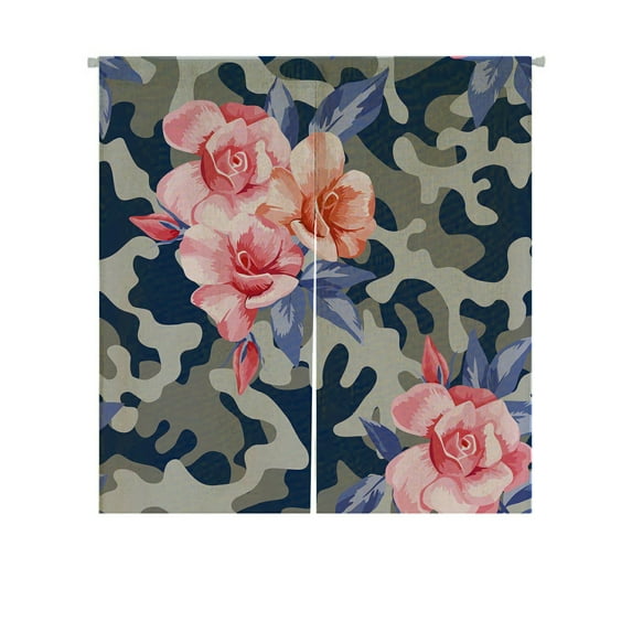 ABPHQTO Camo Urban Flower Pink Rose Color Japanese Noren Curtain Doorway Door Window Treatment Curtains Cotton Linen Curtain 85x90 cm