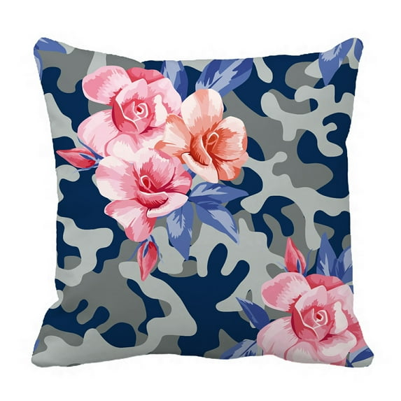 ABPHQTO Camo Urban Flower Pink Rose Color Pillow Case Pillow Cover Pillow Protector Two Sides For Couch Bed 18x18 Inch