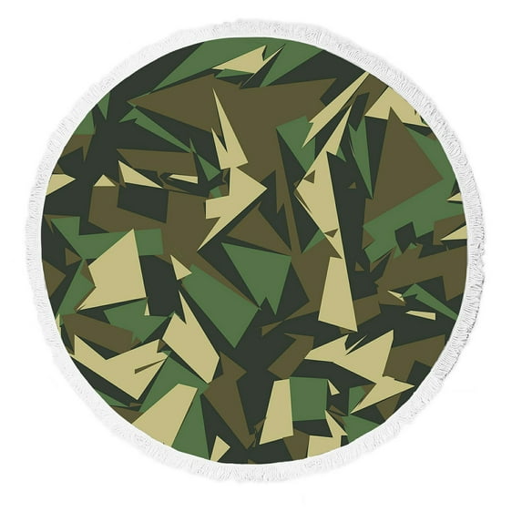 ABPHQTO Camouflage Camo Triangles Shapes Round Beach Blanket with Tassels Beach Throw Towel Yoga Mat Picnic Blanket