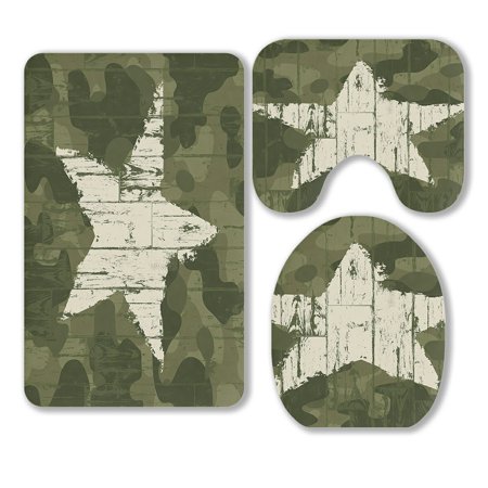 ABPHQTO Camouflage Star 3 Piece Bathroom Rugs Set Bath Rug Contour Mat and Toilet Lid Cover