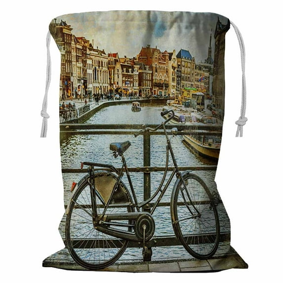ABPHQTO Canals Bikes Vintage Picture Storage Basket Laundry Bag with Drawstring 24x32 Inch