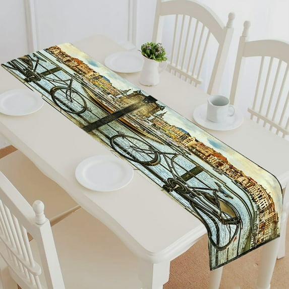 ABPHQTO Canals Bikes Vintage Picture Table Runner Placemat Tablecloth For Home Decor 16x72 Inch