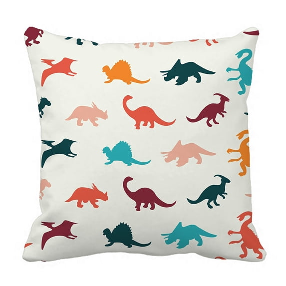 ABPHQTO Cartoon Colorful Different Dinosaur Silhouette Pillow Case Pillow Cover Pillow Protector Two Sides For Couch Bed 18x18 Inch