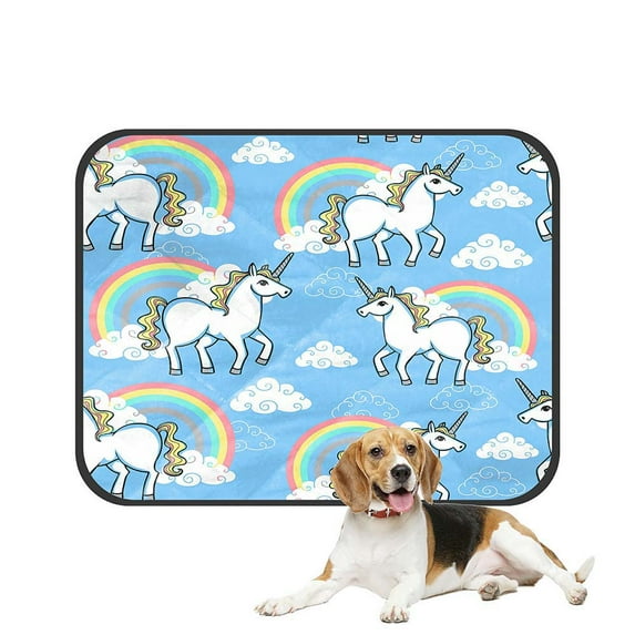 ABPHQTO Cartoon Doodle Unicorn Rainbow Clouds Pet Dog Cat Bed Pee Pads Mat Cushion Potty Dogsblankets Crate Bed Kennel 36x48 inch