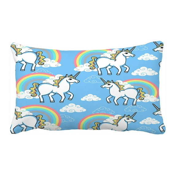 ABPHQTO Cartoon Doodle Unicorn Rainbow Clouds Pillow Case Pillow Cover Pillow Protector Two Sides For Couch Bed 20x30 Inch
