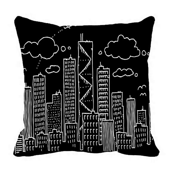 ABPHQTO Cartoon Line Of A City At Night Pillow Case Pillow Cover Pillow Protector Two Sides For Couch Bed 18x18 Inch