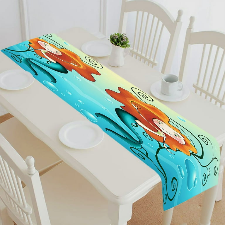 Abphqto Cartoon Little Mermaid Table Runner Placemat Tablecloth for Home Decor 16x72 inch, Size: 16 x 72