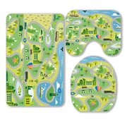 ABPHQTO Cartoon Map Roads 3 Piece Bathroom Rugs Set Bath Rug Contour Mat and Toilet Lid Cover