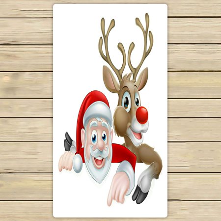 ABPHQTO Cartoon Santa Reindeer Peeking Sign Pointing Christmas Towels Beach Bath Pool Sprot Travel Hand Spa Towel 30x56 Inch