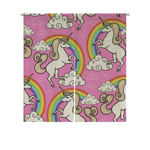 ABPHQTO Cartoon Unicorn Japanese Noren Curtain Doorway Door Window Treatment Curtains Cotton Linen Curtain 85x150 cm