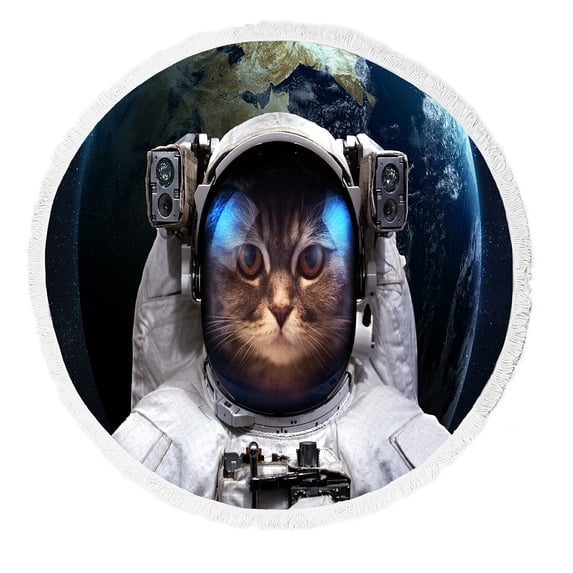 ABPHQTO Cat Astronaut Outer Space Spacewalk Beach Towel Beach Blanket with Tassels Beach Throw Towel Yoga Mat Picnic Blanket