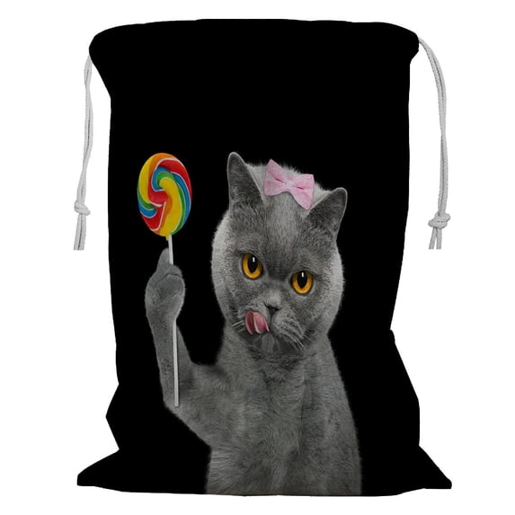 ABPHQTO Cat Candy Lollipop Surprise Black Storage Basket Laundry Bag with Drawstring 24x32 Inch
