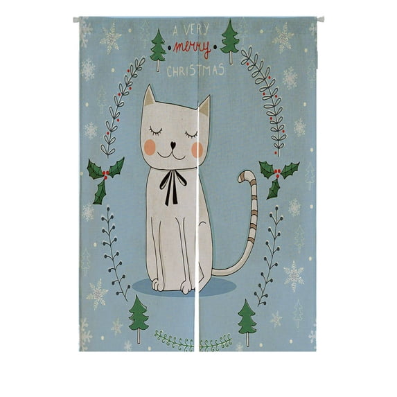 ABPHQTO Cat Christmas Card Drawing Japanese Noren Curtain Doorway Door Window Treatment Curtains Cotton Linen Curtain 85x120 cm